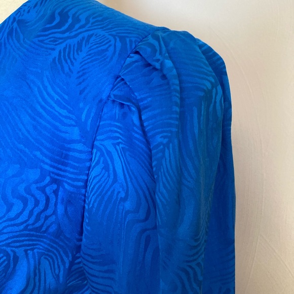 Stanley Sherman Vibrant Royal Blue Jumpsuit 2pc Silk Rose Jacquard Pattern - Picture 10 of 15